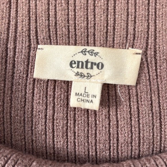 Entro Mauve Ribbed knit  Mock Neck Short Sleeve Crop Fall Sweater L - Picture 7 of 9